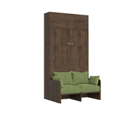 Letto matrimoniale francese a scomparsa 140 Kentaro con divano e pensile noce, verde