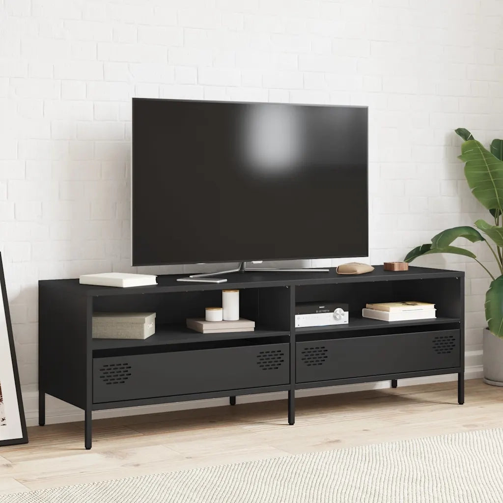 Mobile TV Nero 135x39x43,5 cm in Acciaio Laminato a Freddo 851334