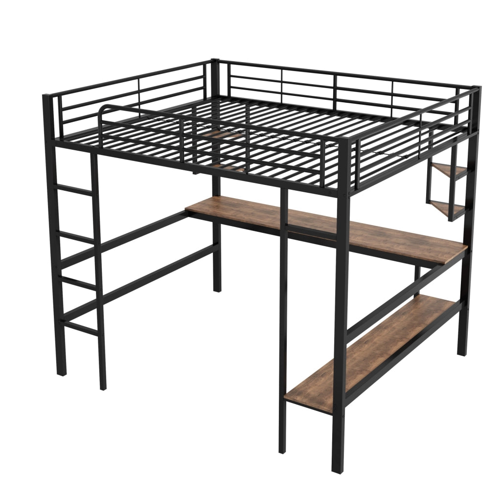 Letto a soppalco in metallo con scrivania e libreria 140x200 cm
