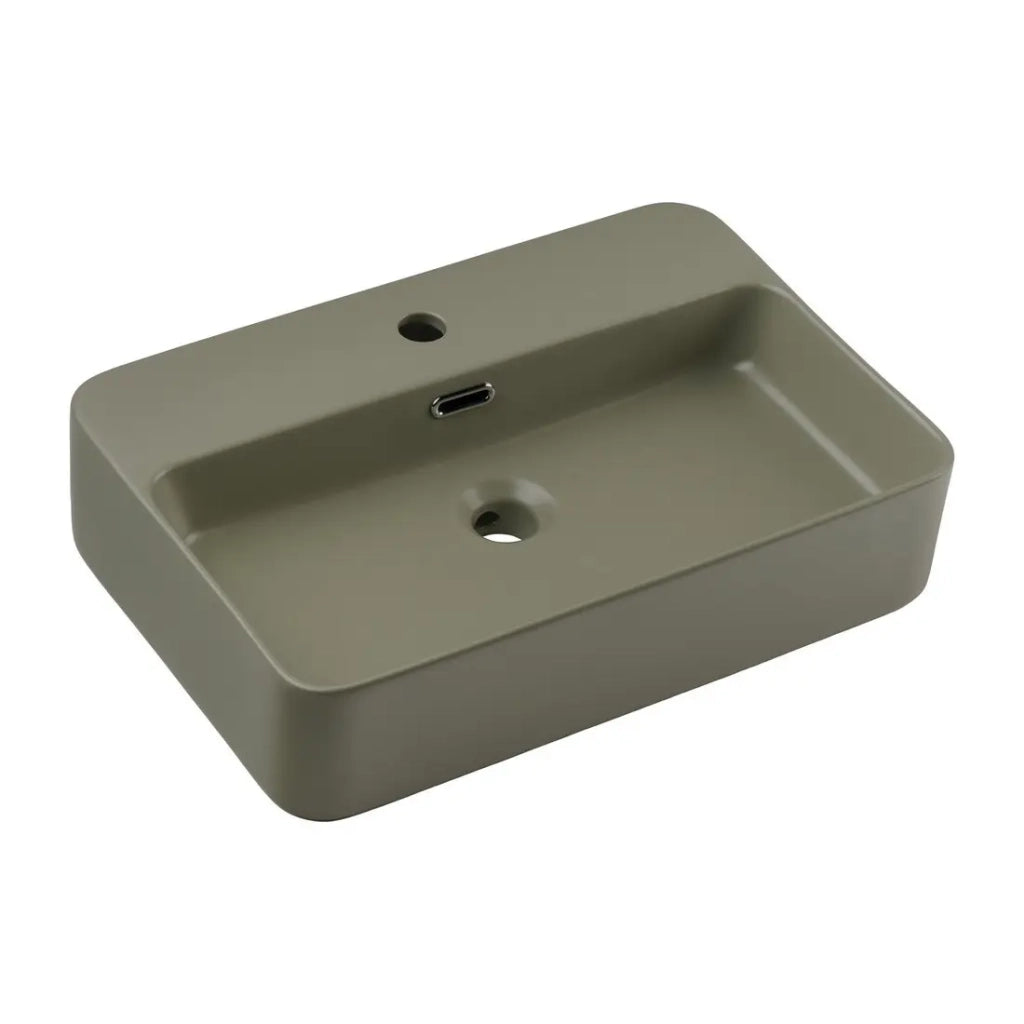 Lavabo da appoggio rettangolare 55x38 cm in ceramica verde oliva opaco