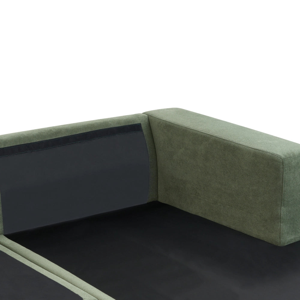 Divano angolare lato sinistro in Tessuto imbottito verde con Cuscini 3 posti stile moderno minimalista
