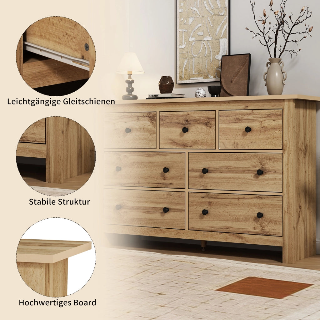 Madia moderna in legno con 7 cassetti e ampia capienza