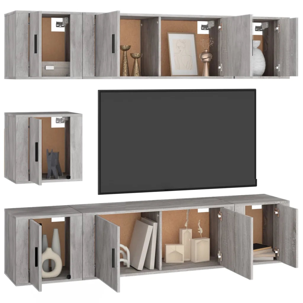 vidaXL Set di Mobili Porta TV 7 pz Grigio Cemento in Legno Multistrato