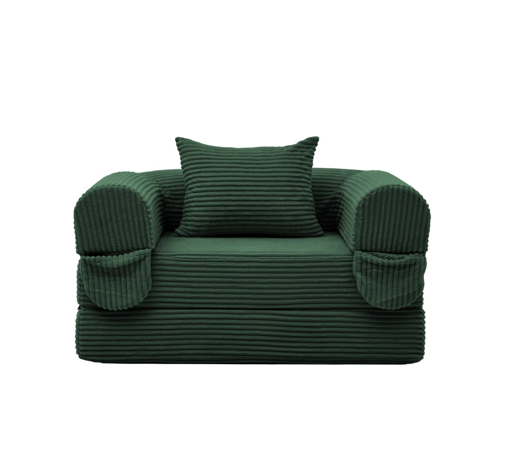 DIVANO LETTO 2 in 1 convertibile in tessuto corduroy verde con cuscino
