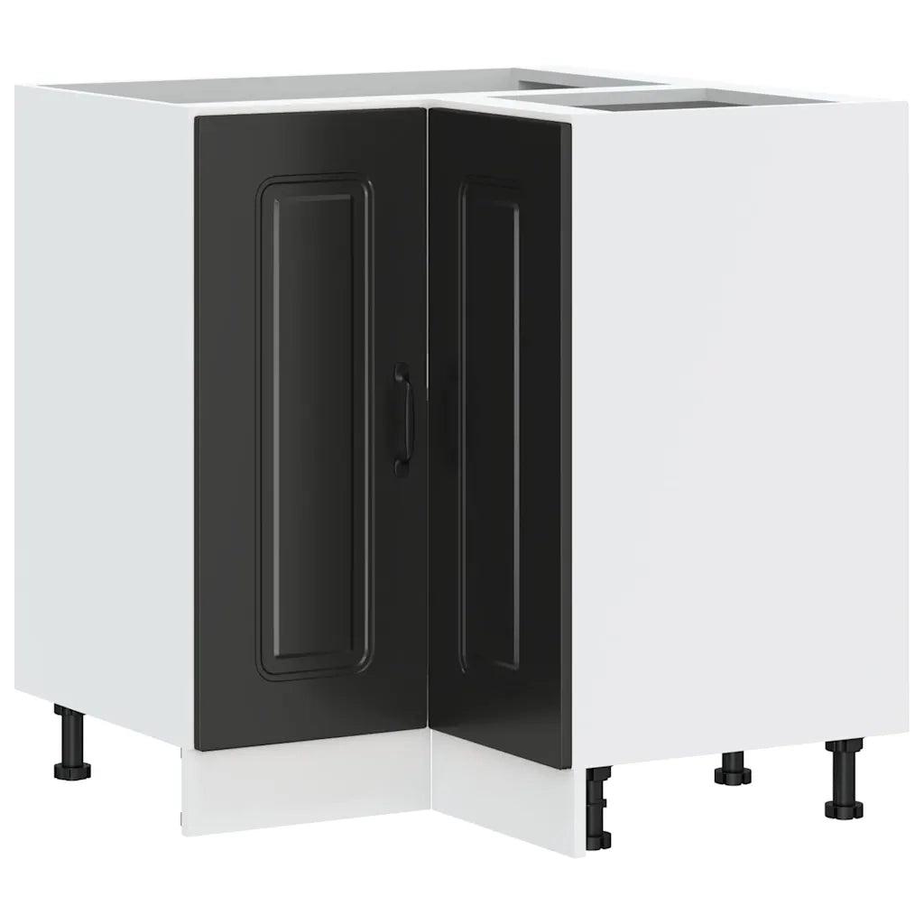 Armoire d'angle de cuisine Kalmar noir bois d'ingénierie