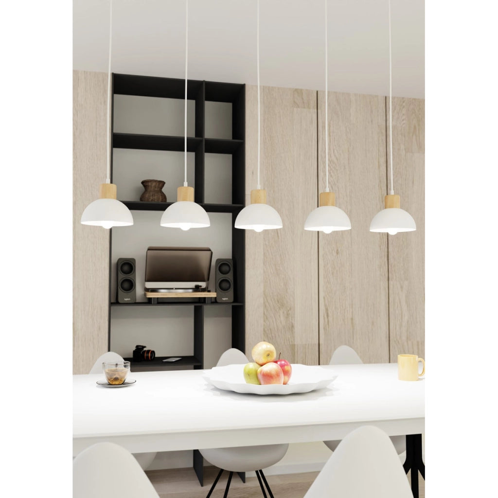 Lampada a sospensione Seco in acciaio bianco opaco e legno