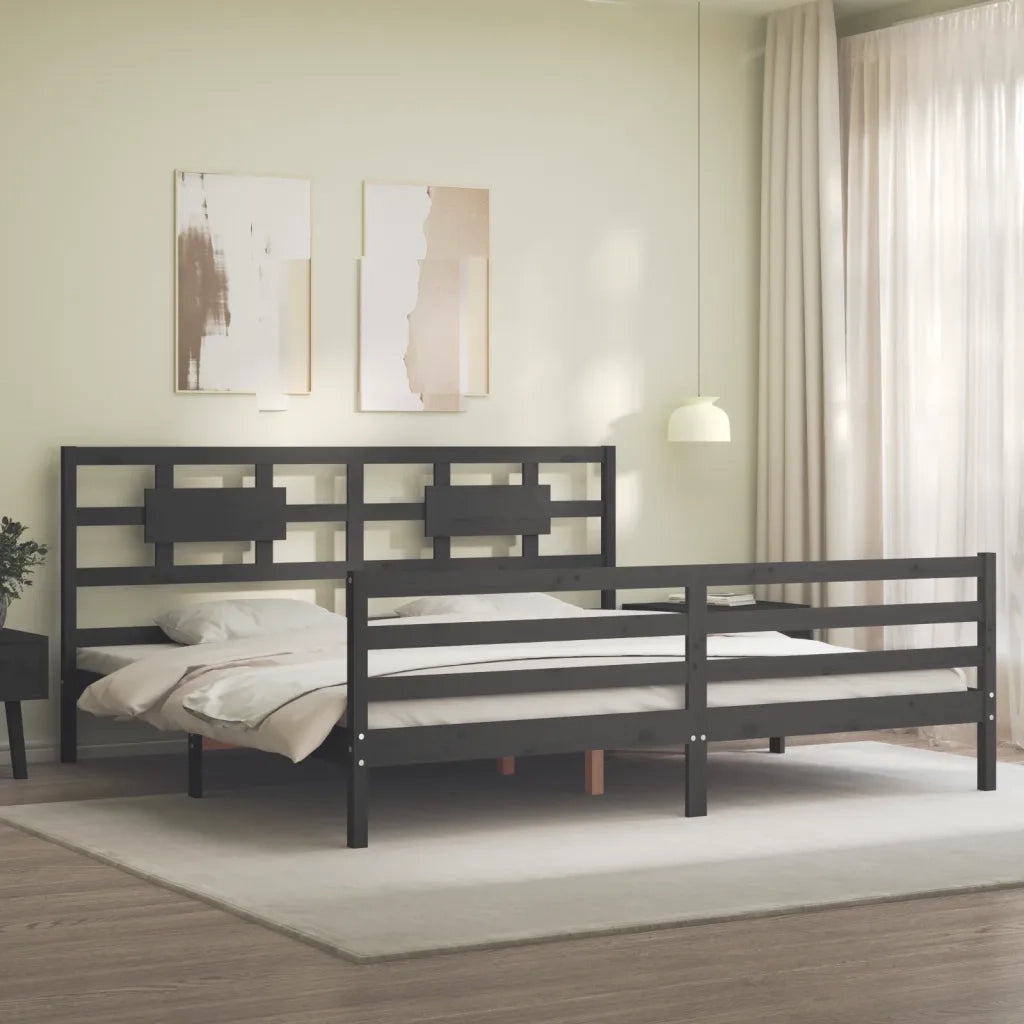 Giroletto con Testiera Grigio 200x200 cm in Legno Massello 3194463