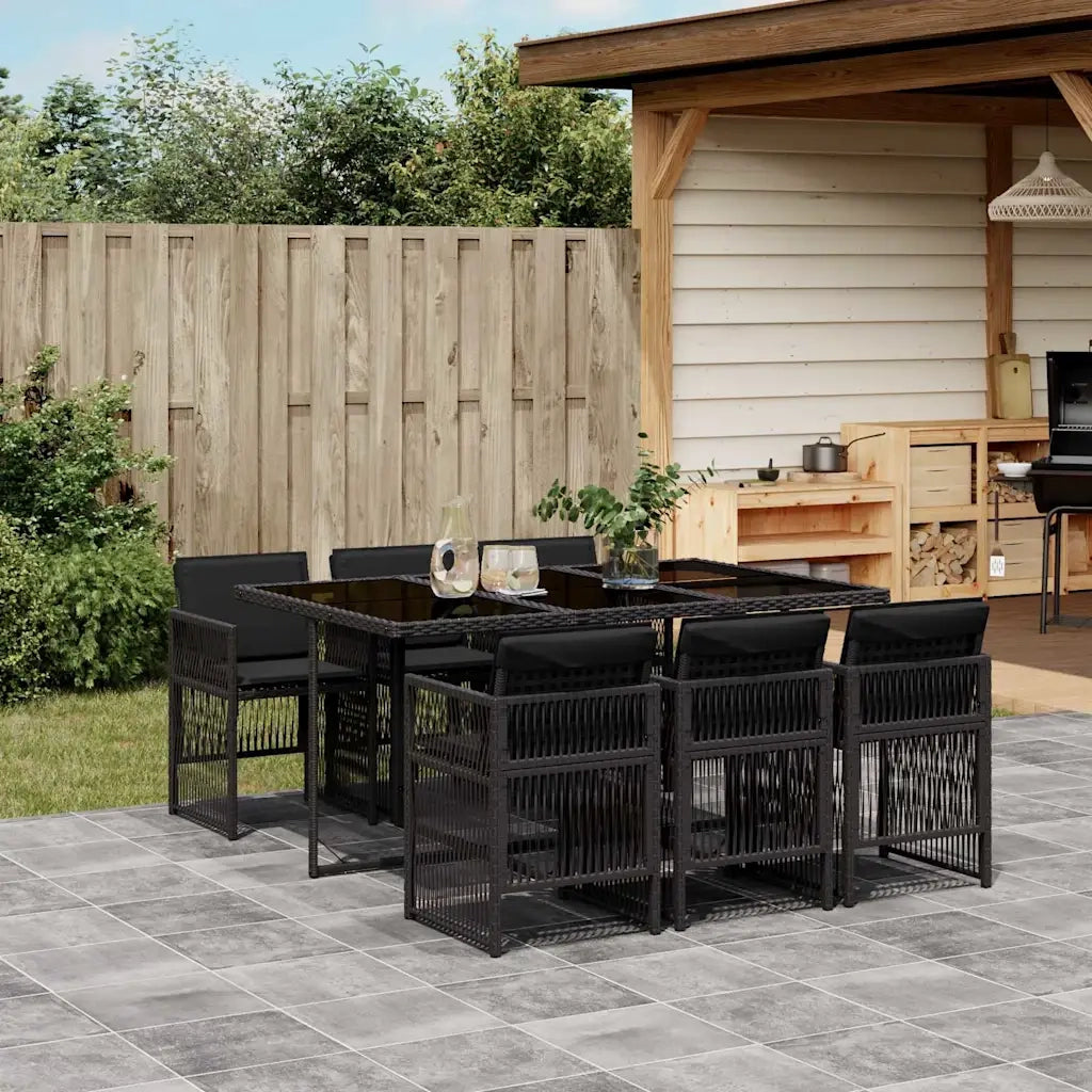 Set da Pranzo da Giardino 7 pz | Set Salotto da Giardino Nero con Cuscini in Polyrattan
