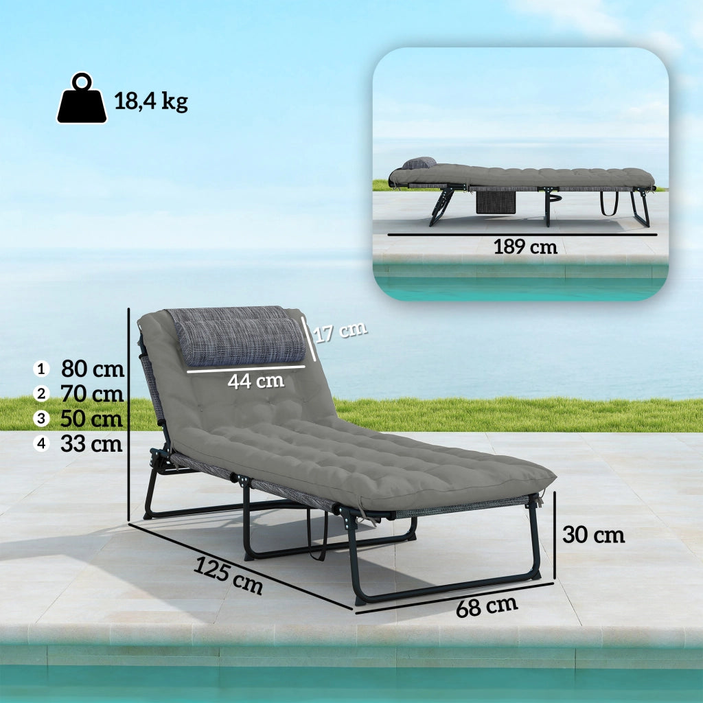 Lettini da sole pieghevoli 2 pezzi con schienale regolabile e cuscino ¨C zephmum ¨C grigio