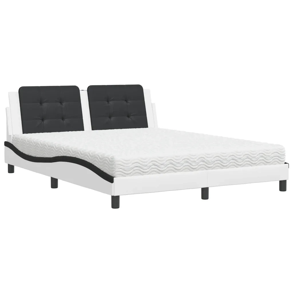 Letto con Materasso Zadar Bianco e Nero 160x200cm Similpelle 3208879