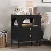 Comodino moderno multifunzione con 2 cassetti e 1 vano aperto, in MDF, per camera da letto, nero, 45 × 40 × 58 cm