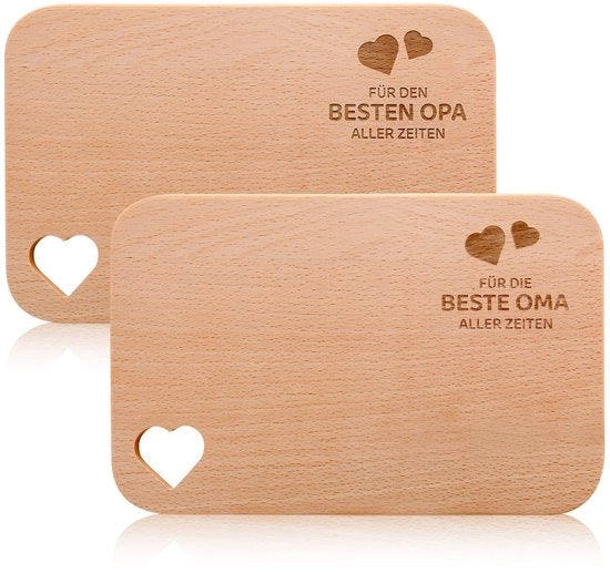 Set di 2 idee regalo per nonna e nonno con incisione "Per il nonno più grande di tutti" "Per la nonna più grande di tutti" - tavole da colazione in legno come regalo di Natale - cuore a forma di legno