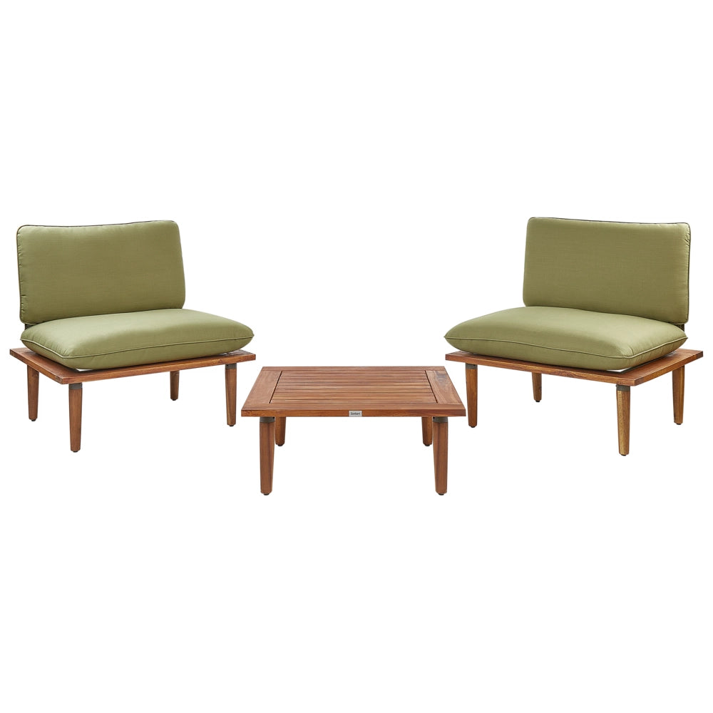 Set Divani Da Giardino Cuscini Verde Oliva In Legno Massello Di Acacia Set Conversazione Da Esterno Moderno A 2 Posti Poltrone Con Tavolino