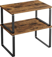 Set di supporti per spezie, da 2, mensole per cucina, sostegni per pentole, ripiegabili, in metallo e compensato, con dispositivo di apertura, per cassettiera della cucina, cucina, stile vintage marrone-nero