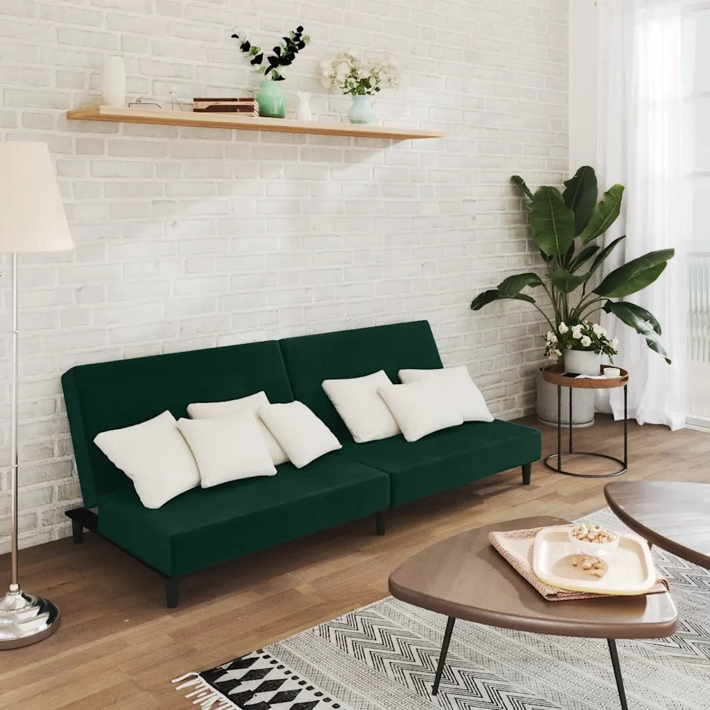 Divano Letto a 2 Posti Verde Scuro in Velluto 375734