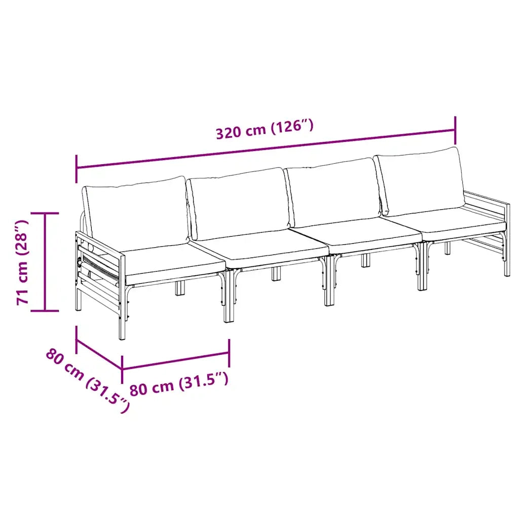 Set Divano da Giardino con cuscino 4 pcs Nero Acciaio 3378964