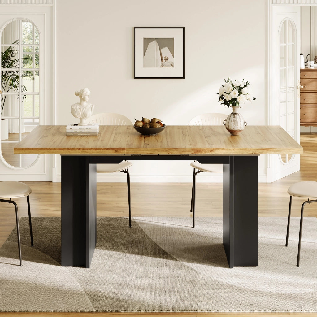 Tavolo da pranzo - telescopico 120-160x80 cm - con ripiani - legno naturale - per cucina e soggiorno