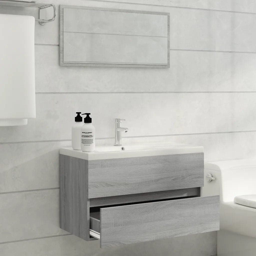 Set Mobili da Bagno | Armadio da bagno 2 pz Grigio Sonoma in Legno Multistrato