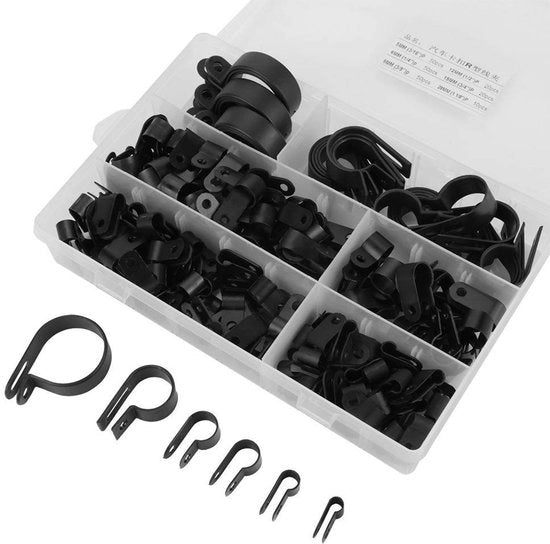 Cable clip per cavo e condotto - 200 pezzi - Nero - P Clips - Per la fissazione di cavi e condotti - Adatto per diverse applicazioni