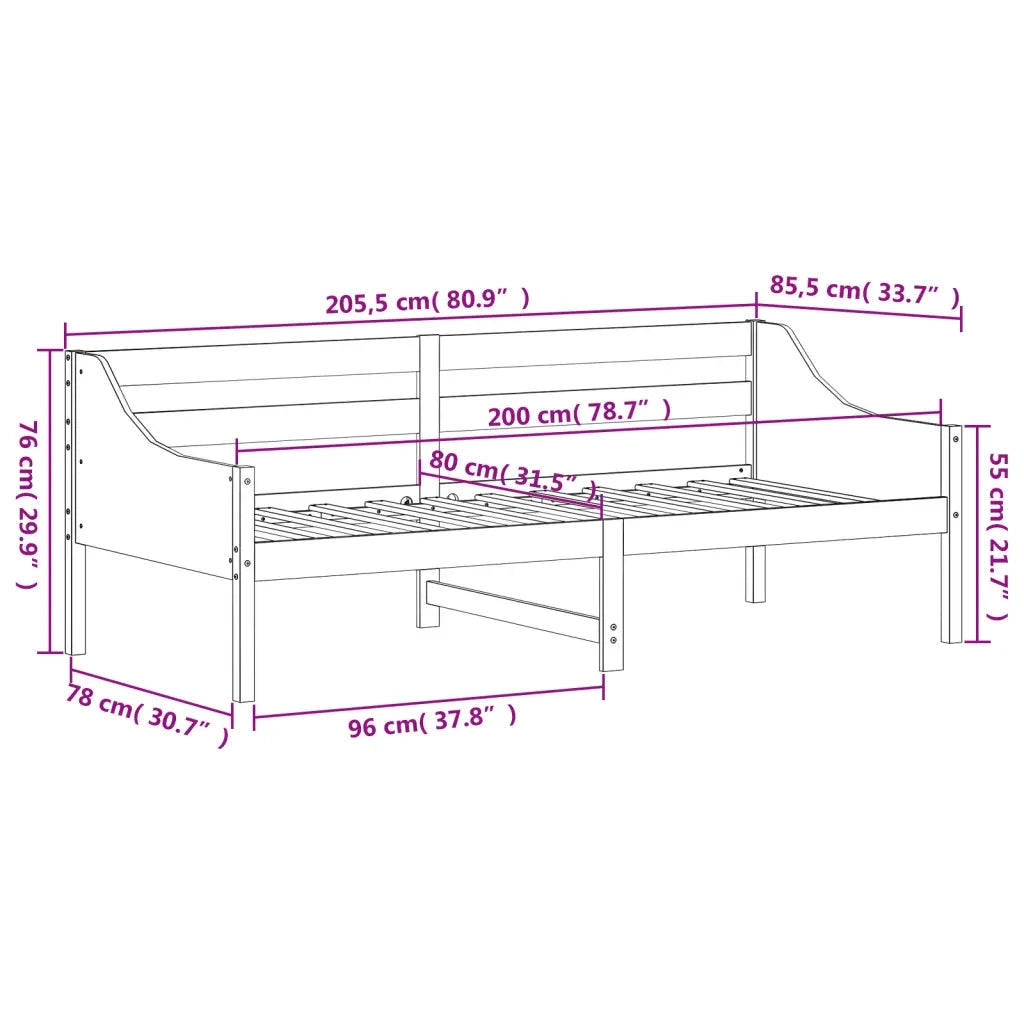 Dormeuse senza Materasso Bianca 80x200 cm Legno Massello Pino 842827