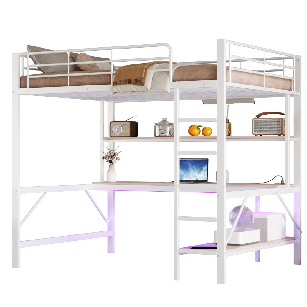 Letto a castello bianco con funzione di illuminazione ambientale USB presa