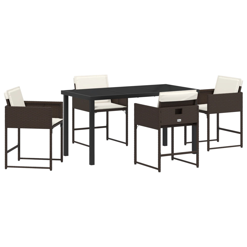 Set da pranzo da giardino 5 pezzi con cuscini Marrone Rattan Polimerico