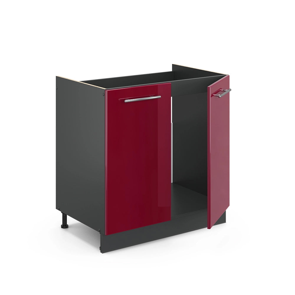 Mobile lavello cucina Fame-Line Bordeaux lucido/Antracite 80 cm, PL Rovere Vicco