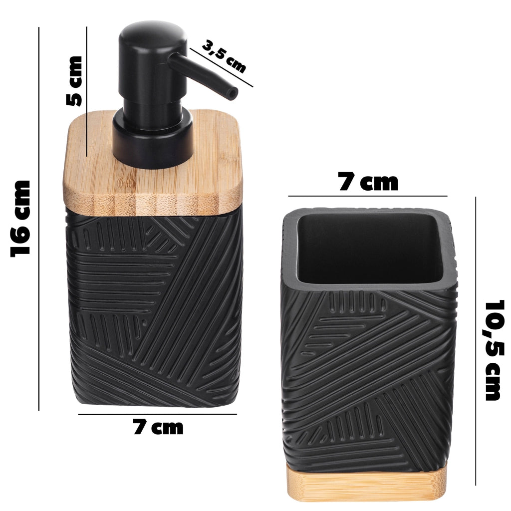 Set da bagno KADAX con dispenser di sapone liquido e bicchiere da bagno nero