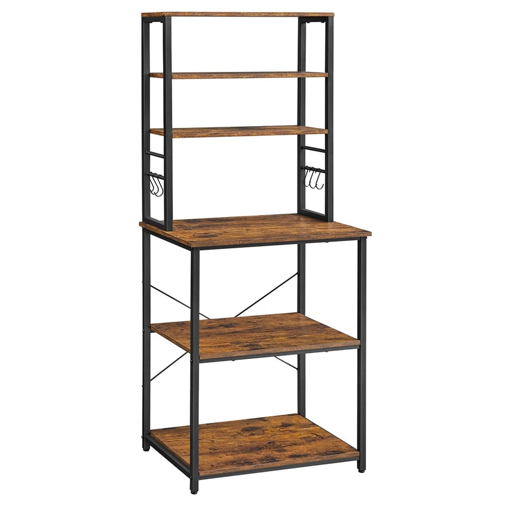 Scaffale da cucina con ripiani portaoggetti 6 ganci struttura in metallo per utensili forno a microonde stile industriale 80 x 40 x 167 cm marrone rustico e nero 12_0005649