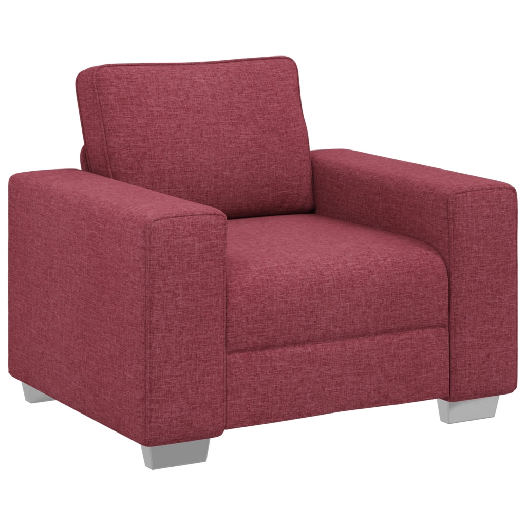 Set divano 3 pezzi con cuscini color rosso vino in tessuto