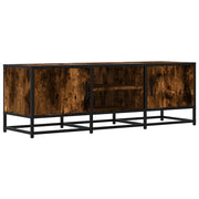 Elegante mobile porta TV dal design industriale con vano contenitore 120 x 35 x 41 cm realizzato in legno composito di rovere affumicato 02_0049603