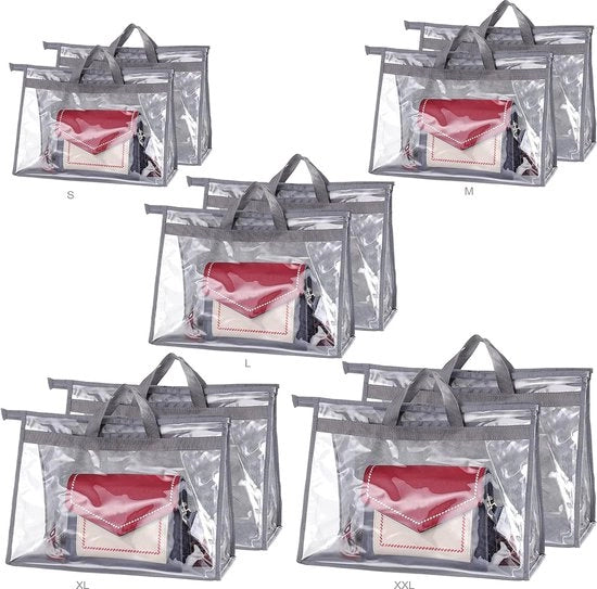 10 taschi trasparenti per stoccaggio sacchi di stoffa 5 misure con chiusura a zip e maniglia per ripiani di armadi impermeabili e idrorepellenti (grigio)
