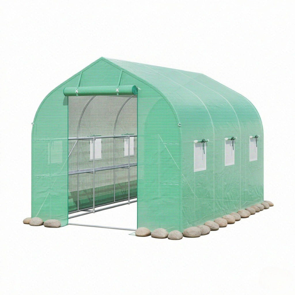 SERRA Tunnel da giardino 198x293x194 cm in acciaio zincato e PE verde