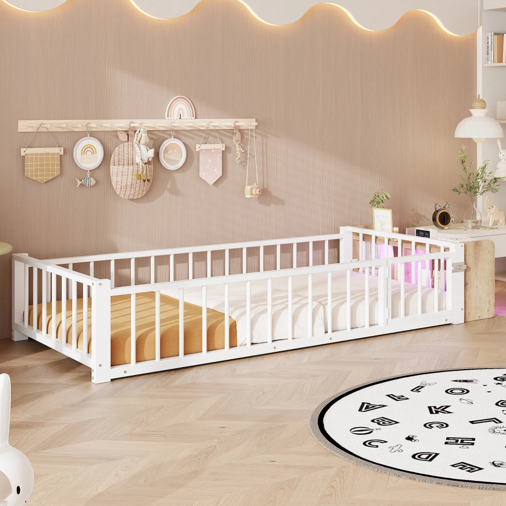 Letto in metallo con cassetti LED 90x200 MDF bianco e metallo