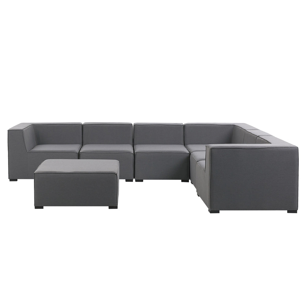 Set divano ad angolo per interni ed esterni con rivestimento in tessuto grigio a 7 posti con divano da giardino ottomana destro