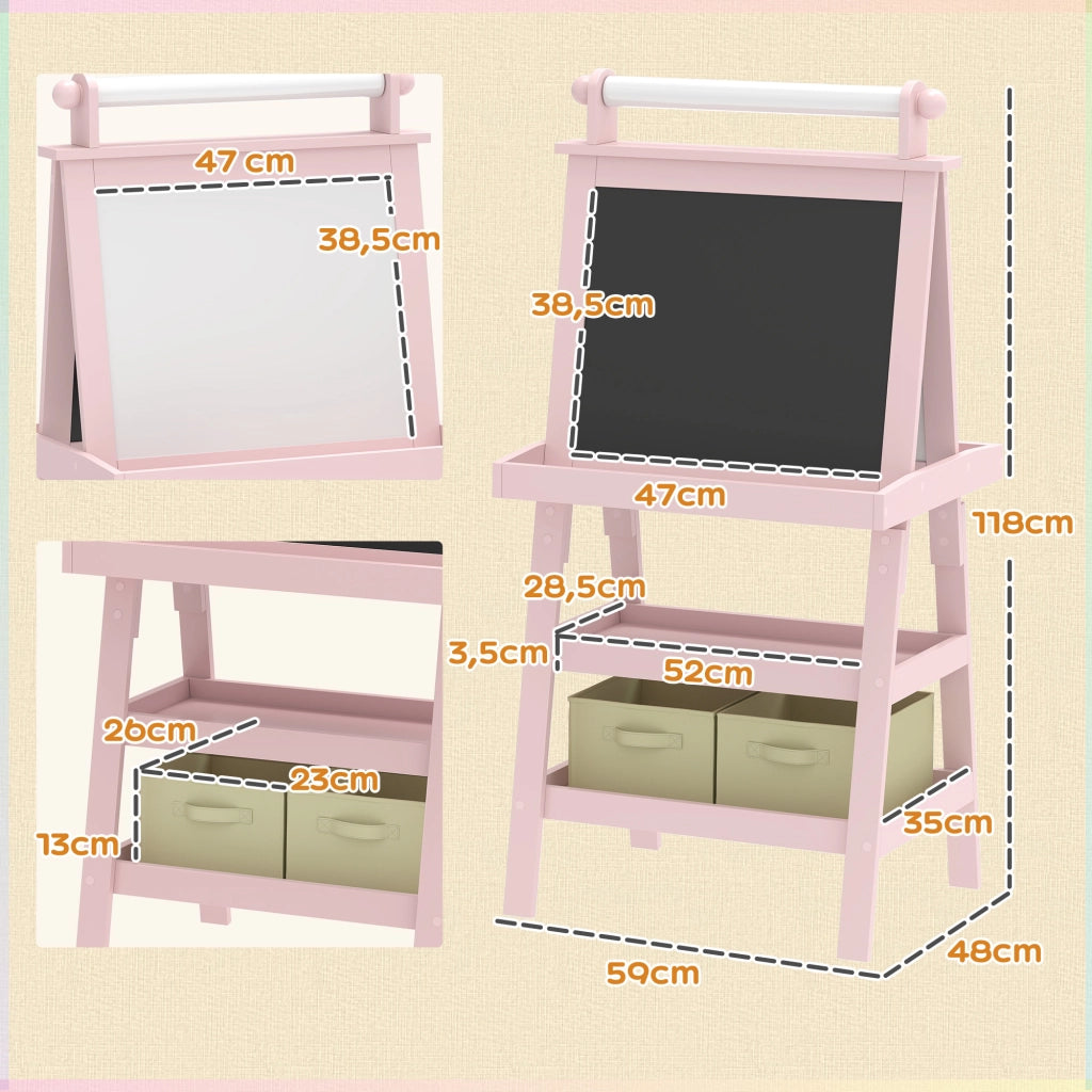 Tavolo da disegno bambini 3 in 1 con lavagna magnetica ¨C zephmum ¨C rosa