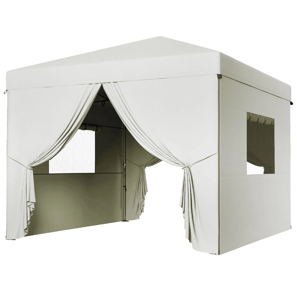 Tenda da giardino pieghevole 3x3 m ¨C zephmum ¨C 4 cortine laterali, 2 finestre, bianco