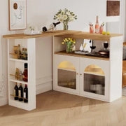 Moderno tavolo da bar allungabile,con spazio di stoccaggio, Rotabile, 138-193×39×105 cm, Bianco
