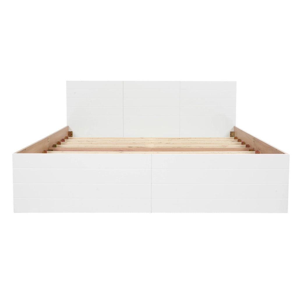 Letto matrimoniale 160x200 cm con 2 cassetti; in legno massello e MDF; bianco e rovere chiaro