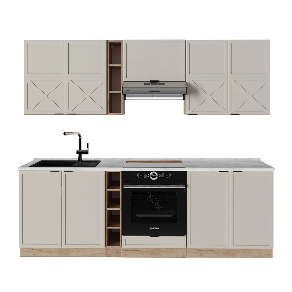 Cucina componibile Fame-Line GrigioBeige/Rovere dorato 235 cm, PL Marmo Vicco