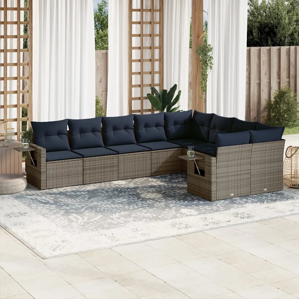 Set Divani da Giardino 9 pz con Cuscini Grigio in Polyrattan 3220640