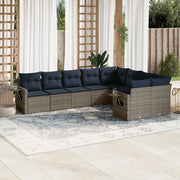 Set Divani da Giardino 9 pz con Cuscini Grigio in Polyrattan 3220640
