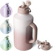 Geïsoleerde bottiglia di acqua con manico e doppio coperchio, bottiglia sportiva in acciaio inox con impugnatura, vuoto in acciaio inox per allenamento e sport, 1,8 l (effetto colorante rosso)