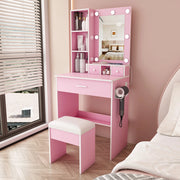 TOELETTA con specchio LED, presa e sgabello, 60 x 131,5 x 38 cm, MDF rosa