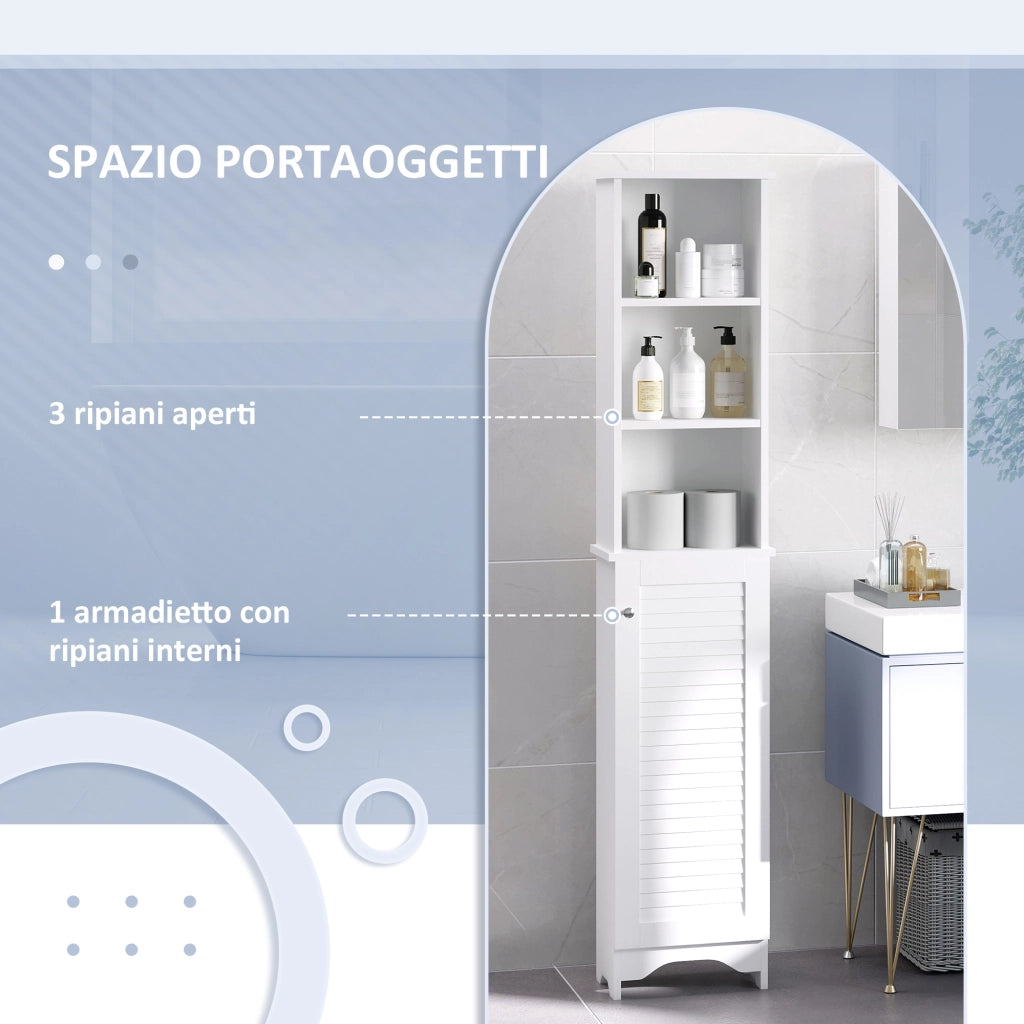 Colonna Bagno con Ripiani e Armadietto ¨C Zephmum ¨C Bianco, MDF e Truciolato, 34x20x165 cm