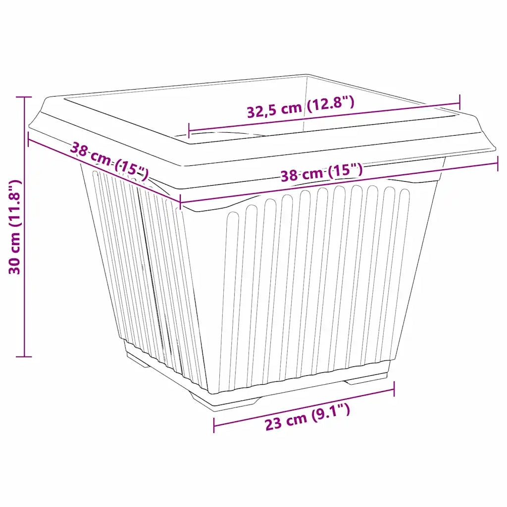 Vaso quadrato per fiori 24 pcs Nero 38 x 38 x 30 cm Plastica