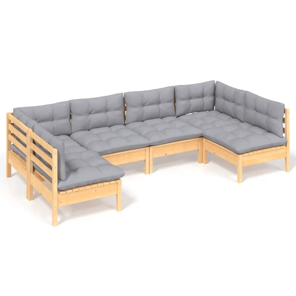 Set Divani da Giardino 6 pz con Cuscini Grigi Massello di Pino 3097150