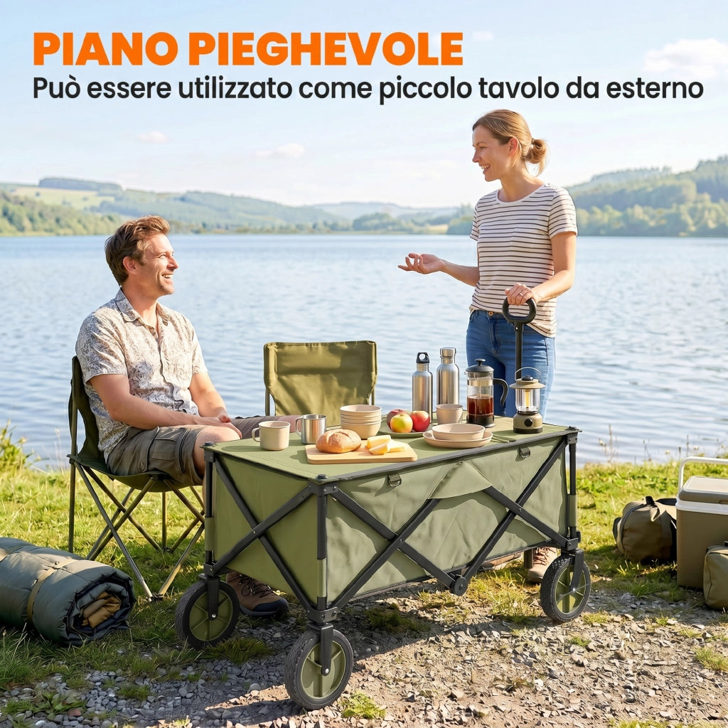 Carrello da Giardino Pieghevole 125L con 5 Sacche ¨C zephmum ¨C 108x55x93 cm Verde