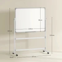 Lavagna Magnetica Bianca a 2 Facce con Accessori e 4 Ruote, in Alluminio e Acciaio, 127x50x165 cm