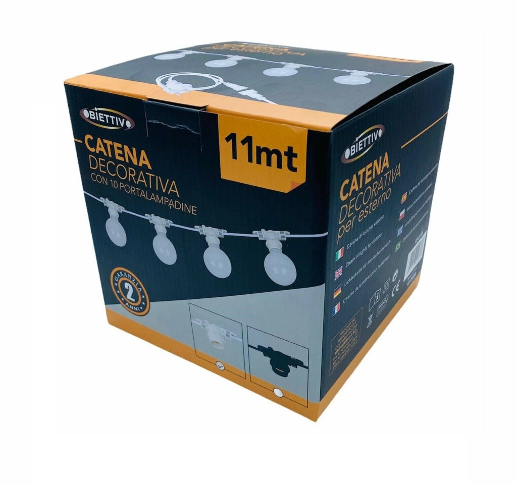 CATENA DI LUCI CORDONIERA LUMINOSA CORDA 10 MT CON PORTALAMPADA E27 CAVO BIANCO